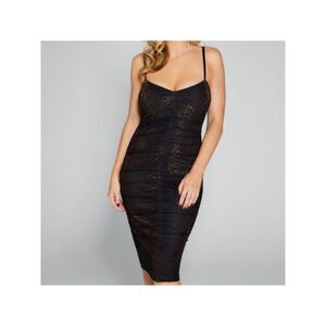 MARCIANO Womens Black Mesh Spaghetti Strap Knee Length Cocktail Body Con Dress M